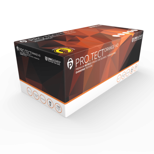 UNIGLOVE PRO TECT HD PF NITRILE DIAMOND GRIP GLOVES, ORANGE,